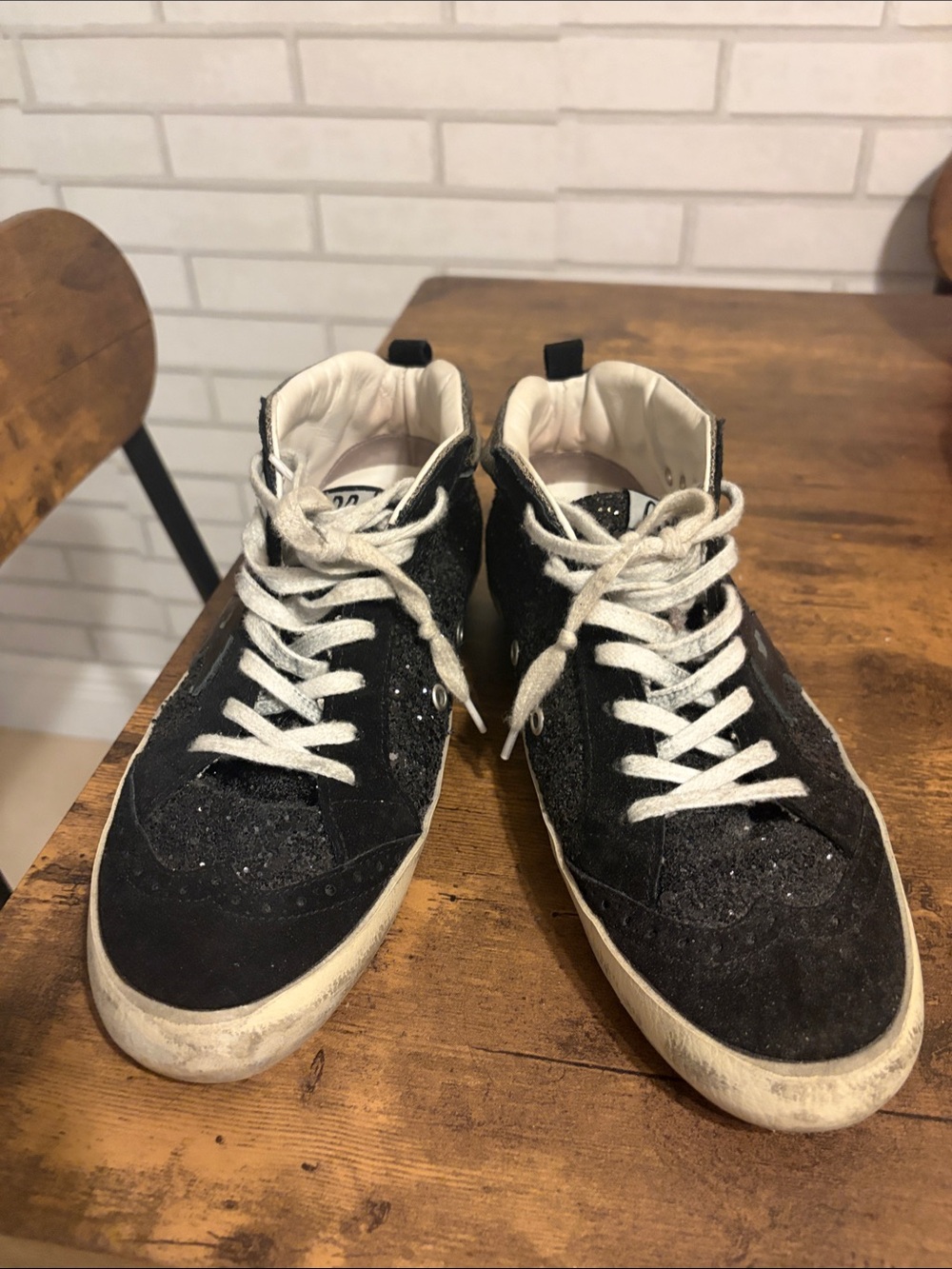 Golden Goose Black Glitter High-Top Sneakers with White Laces